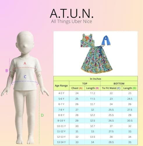 A.T.U.N. (ALL THINGS UBER NICE) Girls Cotton Ethnic Floral Lehenga Choli Set with Lace & Dupatta | Traditional 3-Piece Festive Outfit for Kids 4