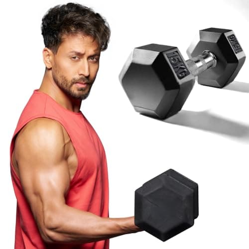 Slovic Dumbbells for Home Gym [1 x 15 KG] | Single Gym Dumbbells for Home Workout | Durable & Anti-Skid Rubber Dumbbells | Gym Equipment for Home Workout | Hexa Dumbell Weights for Men & Women