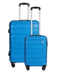 Teakwood 8 Wheels Trolley Set of 2, Hard Cabin with Zipper Closure, Adjustable Push Button & Cross Side Strap, TSA Lock System 360 Degree (Small-Medium, Royal Blue)