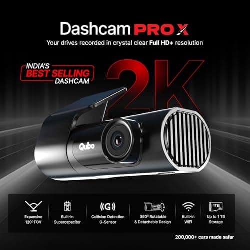 Qubo Pro X DashCam (2026 Edition) | 2K Resolution FHD+ | Doubles up as in-Cabin Camera|NightPulse Vision | Wide FOV | Supercapacitor | Built in Wi-Fi, Mic | Up to 1TB Storage | Built for Indian Roads 2