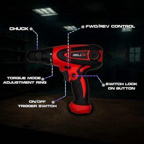 IBELL Electric Screwdriver SD10-85/86, 280W, Copper Armature, Chuck 10mm, 750RPM, Torque 19+1 Drill Moden (Red-Black) 3