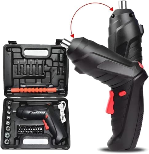 47 in 1 Cordless Electric Screwdriver Drill Set with Pivoting Handle, USB Rechargeable Mini Power Driver Kit, LED Light, Drill Bits & Socket Tools for Home DIY Repair