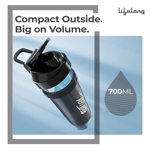 Lifelong Gym Typhoon Shaker Bottle 700ml | BPA Free Protein Shaker Bottle for Gym | Sipper Water Bottle for Adults |100% Leakproof Bottle for Protein, BCAAs, Pre Workout for Men & Women (Black) 2