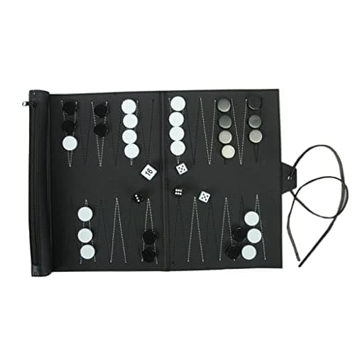 UJEAVETTE PU Leather Backgammon Set Travel Family Recreational Backgammon Board Game