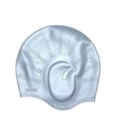 Tec Tavakkal® Latest Designed Long Hair Swim Cap,Waterproof Silicone Swimming Cap for Adult Woman and Men,Keeps Hair Clean with Ear Protector (Silver)