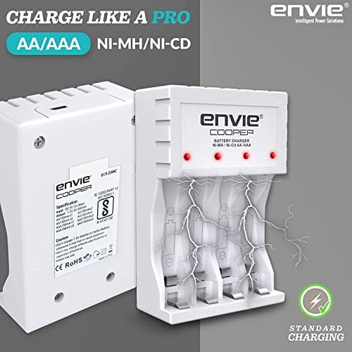 ENVIE® (ECR 20MC+2800+1100) Standard Charger ECR 20 MC for AA & AAA Ni-mh/Ni-Cd Rechargeable Batteries | LED Indicator | 600MA Output Current | with 2xAA2800 & 2xAAA1100 Rechargeable Batteries 4