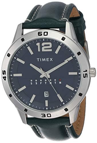 TIMEX Analog Watch for Man with Blue Round Dial & Blue Leather Strap Band Water Resistant Men's Wrist Watches - TW000U931