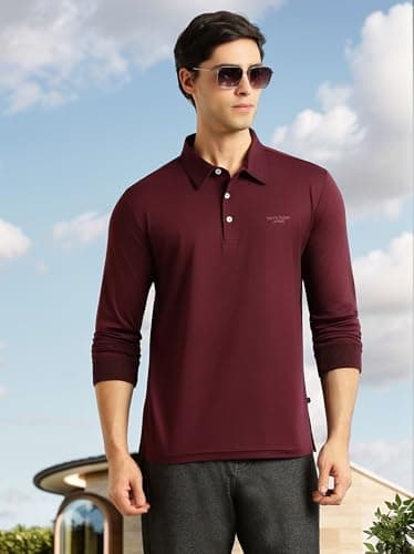 Thomas Scott Men's Regular Fit Polo Performance T-Shirt | Viscose Rayon Fabric | Solid Knitted Polo Collar | Long Sleeves | Soft, Breathable & Comfortable Casual Wear for Men (TSSFSP01_Wine_L) 2