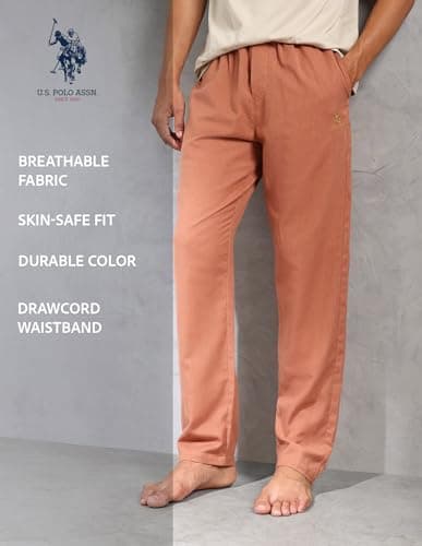 U.S. POLO ASSN.. Mens OELP8 Relaxed Fit Cotton Linen Lounge Pants(OELP8-PL_Caramel Café_2XL) 2