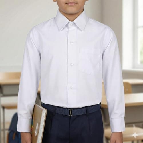Durga Uniform & Stationers Unisex White School Uniform Shirt | Full Sleeves |100% Cotton | Regular Fit (in, Age, 2 Years, 4 Years, Regular) 4