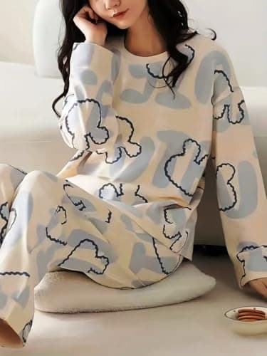 GLASGO Women’s Cotton Pajama Set with Top & Pants|| Korean Night Suit|| Lightweight Printed Set || Soft & Comfy Sleepwear for Girls & Women || LNS-3-NAVYBLUE-2XL 5