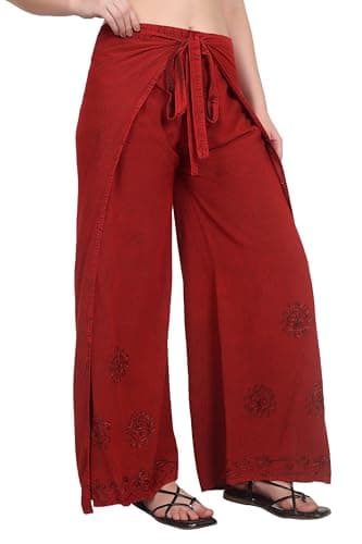 Fashion Passion India Womens Split Wide Leg Long Embroidered Rayon Wrap Mid Rise Palazzo Pant, Free Size 3