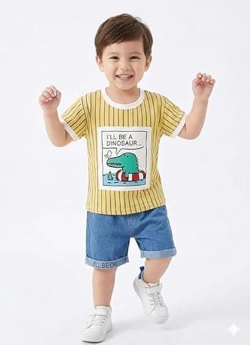 Tirupati Kids Clothes for Boys | Printed Cotton Half Sleeve T-shirt and Denim Shorts Baby Boy Dress | Casual Regular Wear Kids Dress Set, 5-6 year 3