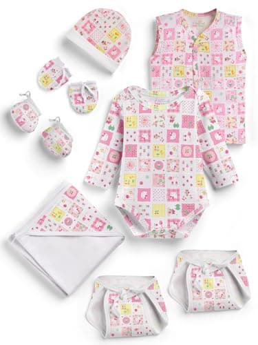 HELLCAT 100% Cotton 10-Piece Gift Set for Newborn Babies (0–6M, Unisex) | Baby Boys & Girls Clothing Combo_ Multicolour_0-6 Months