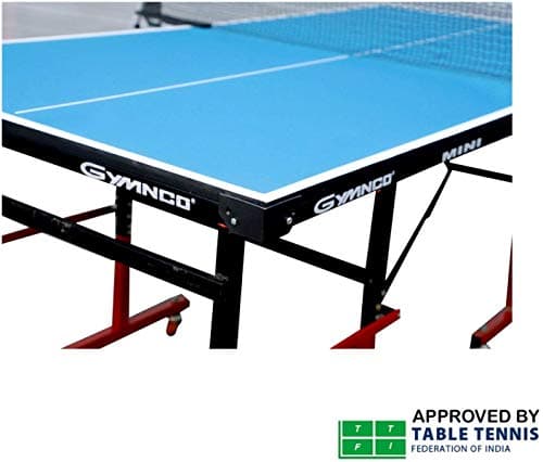 GYMNCO Mini Wood Table Tennis Table (6x3 ft) with Wheel (Laminated Top 18 mm + 2 TT Racket & Balls 3