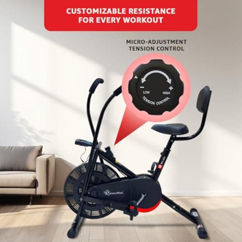 PowerMax Fitness BU-201 Dual Action Air Bike/Exercise Bike for Home |Gym Cycle for Workout With Adjustable Cushioned Seat | Non-Slip Pedals | Moving Handles Black Gym Bike, Max user weight 120 KG 4