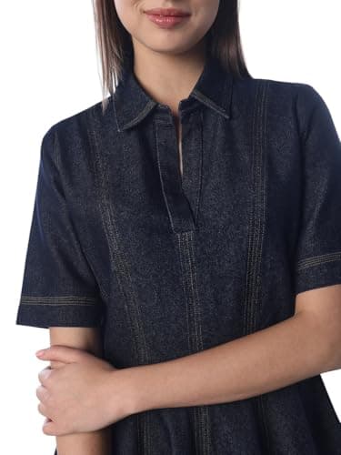 ONLY Women's Solid Fit and Flare Blue Dress 4