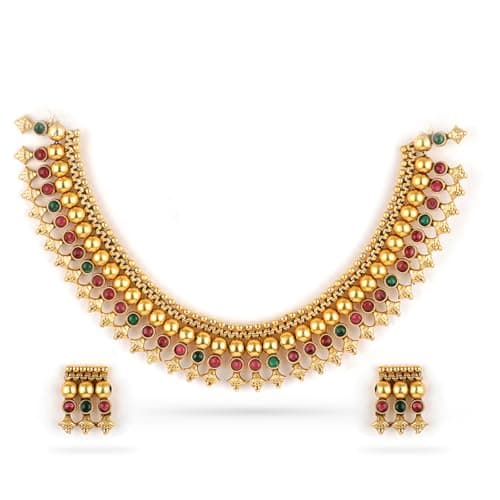 Rubans Women's 22Kt Gold Plated Brass Red And Green Stone Studded Necklace Set