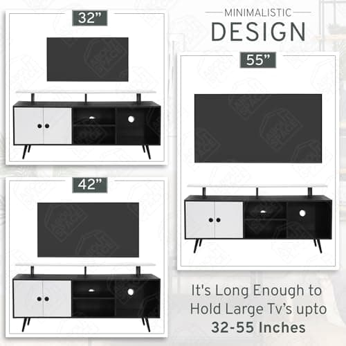 ABOUT SPACE TV Unit for Living Room - Engineered Wood DIY TV Stand with Cable Hole Cabinet with Door, Adjustable Shelf, Open Display Shelves for WiFi Router Stand (Black & White- L140 x B40 x H64 cm) 4