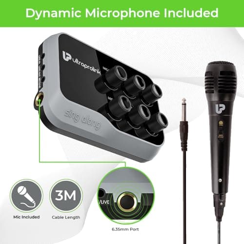 UltraProlink Sing Along Portable Bluetooth Karaoke Mixer | with Recording | with Karaoke Microphone & Bluetooth Receiver Amplifier with Echo for Mobile Phones | Sing Along | UM1002 4