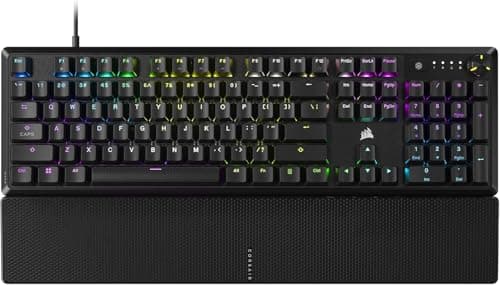 CORSAIR K70 CORE RGB Mechanical Wired Gaming Keyboard with Palmrest – Pre-Lubed MLX Red Linear Switches, SOCD, ABS Double-Shot Keycaps, Sound Dampening, Media Control Dial, QWERTY NA – Black