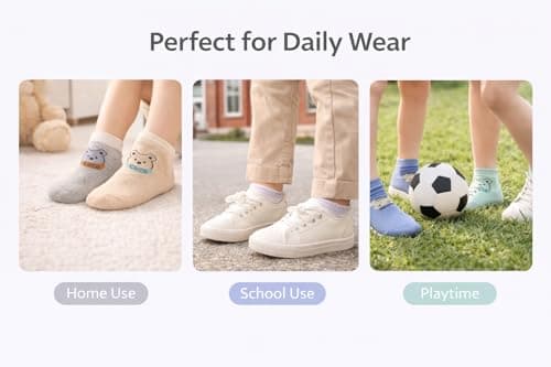 ANESHA Daily Essential Kids Ankle Socks 5 Pairs Bear Cartoon Soft Cotton Breathable Pastel Age 1-3 Years 4