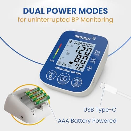 MEDTECH BP09N Fully Automatic Digital BP Monitor |Arm Portable, Lightweight Blood Pressure Machine | Accurate BP Machine Digital for Home | USB-C Port | Blood Pressure Monitoring Device, White 5