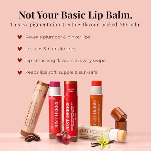 Just Herbs Tinted Lip Balm with SPF 20+ for Dry & Chapped Lips for Men & Women | Hydrating Lip Balm for Pigmented Lips - Cherry, 4g 3