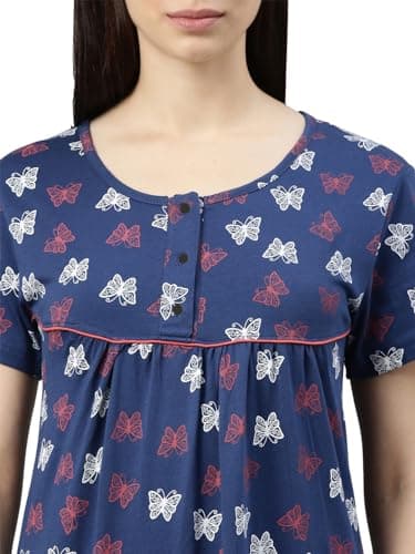 KRYPTIC Womens Navy Printed Pure Cotton Maxi Nightdress(Navy_2-S) 4