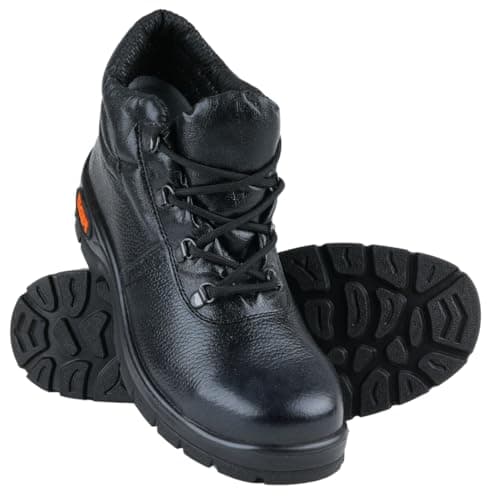 Tiger Leopard Black Leather Barton Print ISI Marked Safety Shoe for Men Industrial with Steel Toe Cap High Ankle Single Density Direct Injected PU Sole (Black, S1) (Numeric_10)
