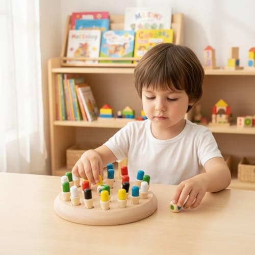 Bnf Parent-Child Interaction Wooden Memory Chess Family Fun Wooden Memory Chess Game Child-Centered Inspired Color Matching Board Game Polished Edges for Preschoolers 5