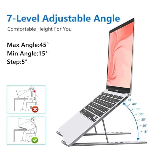 RT Laptop Stand 7-Level Angles Adjustable Riser Holder for Home or Office Foldable Laptop Stand Plastic Aluminum Alloy Metal Base Notebook Computer Holder Height Adjustment 4
