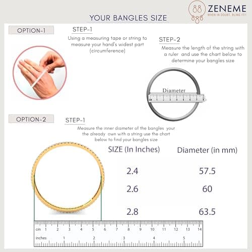 ZENEME Set Of 4 Gold-Plated Traditional Dual Toned Gold & Silver Handcrafted Classic Bangles For Girls and Women (Silver Line, 2.8) 6