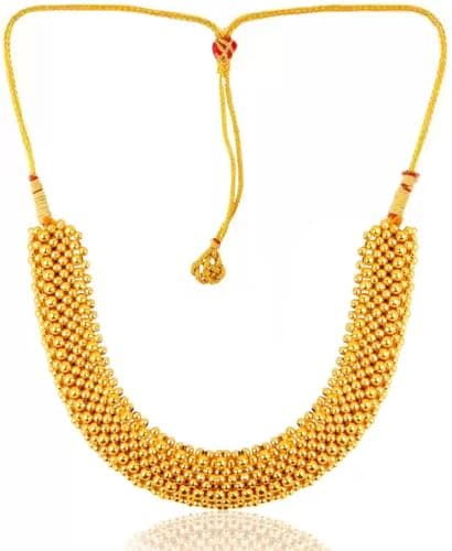 Traditional Wedding Maharashtrian Kolhapuri Thushi Necklace Saaj Thushi Mangalsutra Pendant Locket Necklace Set Jewellery Set with Jhumki Earring Combo 2