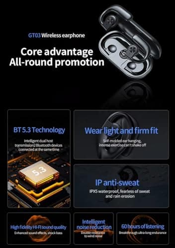 VEHOP OWS Open Ear Wireless Earbuds with Display | ENC Mic for Crystal-Clear Calls | 48hr Playtime with Type-C Fast Charging | BT5.3 Gaming Bluetooth Earphones | Touch Control Sports Headphone 4
