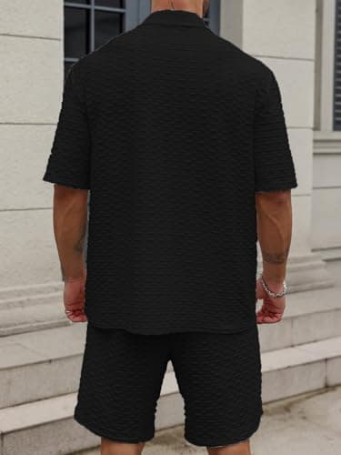 Zilcon Mens Polo Shirt and Shorts Sets Outfits 2 Piece Fashion Summer Tracksuits Casual Short Sleeve Set (Black, XL) 2