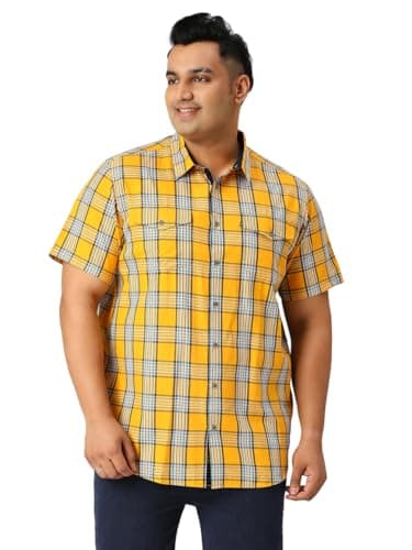Thomas Scott Men Plus Size Half Sleeves 100% Cotton Checks Shirt (Tango, 4XL)