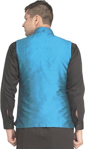 Exotic India Men's Art Silk Waist Coat (SPE97_Swedish Blue_42) 4