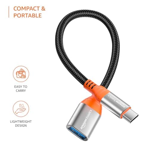 Amazon Basics USB Type C to USB 3.0 OTG Cable/Adapter/Connector, Fast Charging/Data Transfer, Speed Upto 4.8 GBPS, Compatible with MacBook Air/Pro, 11/12.9 iPad Pro, 10.9 iPad Air 4, Android Phones 2
