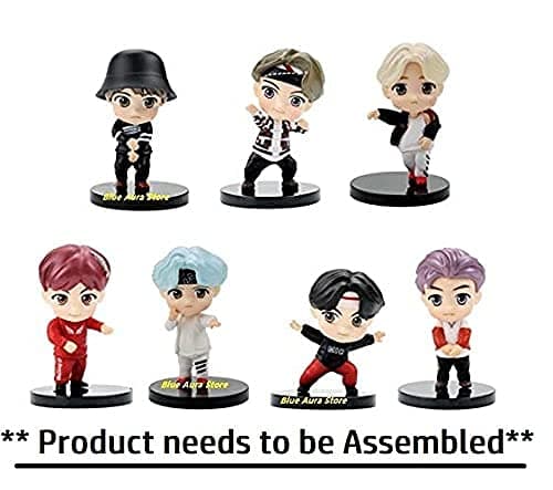 Blue Aura BTS BT21 Bangtan Boys Set of 7 Action Toy Figure Collectible Height - 7.8 CM Multi Color NOT for Kids (Dancing Set 2) 2
