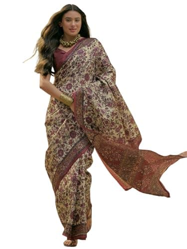 SIRIL Women's Cotton Printed Saree with Unstitched Blouse Piece (5193S572_Beige1)