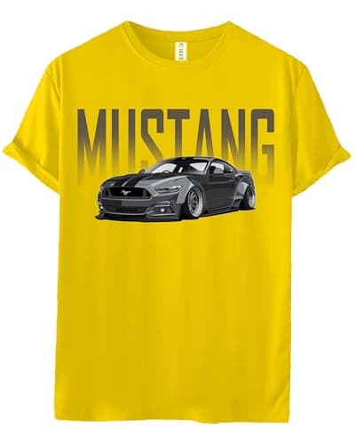 Khakey New Boys Tshirt Mustang CAR Printed Stylish Tshirts for Kids Boy (in, Age, 11 Years, 12 Years, Regular, Yellow_08119)
