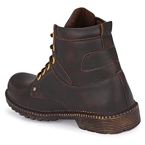 Shoe Island ® Robust-X ™ Leather BAB970 Dark Brown Trendy Tough Heavy Duty Lace Ups High Ankle Length Mens Casual Boots For Men, Size 8 UK/India 4