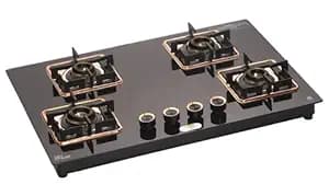 Urban Chef Gas Stove 4 Burners Glass Top | ISI Certified 4 Burner Stoves | Gas Chulha LPG & PNG Compatible | Burner Auto Ignition Cooktop | Easy Grip Knobs,7mm Thick Toughened Glass (Hob Top-Rose Gold