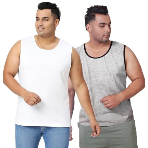 VAISHVIK Mens Plus Size Tank top Cotton 7XL 56 Combo India Amazon Online dailywear White Grey Melange