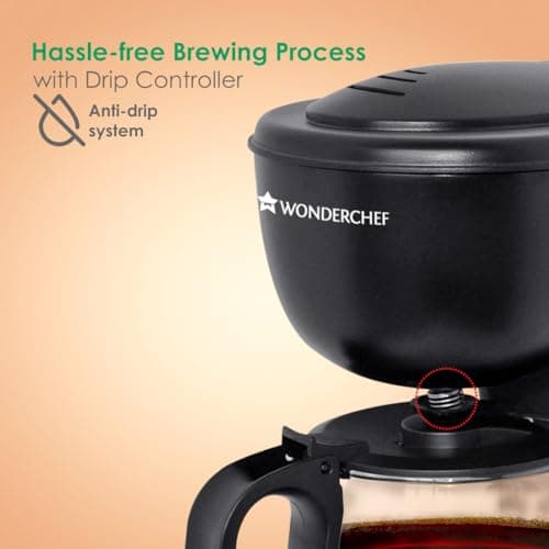 Wonderchef Onyx Brew Coffee Maker | Drip Coffee | 6 Cups Coffee | 750 ml Borosilicate Glass Carafe with Hot Plate | Anti Drip| Auto Shut Off | Reusable Conical Filter | 600W | 2 Year Warranty 5