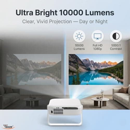 TONZO Vision X1 Smart LED Projector | Native 1080P Full HD | 10000 Lumens | Android 14 | Auto Focus & Keystone Corretion | Dual WiFi Bluetooth | 10W Speaker | Home Theater, Office & Outdoor Use 2