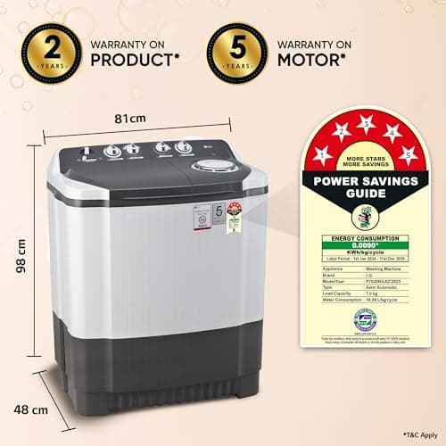 LG 7 Kg 5 Star Wind Jet Dry Semi-Automatic Top Loading Washing Machine (P7020NGAZ, Dark Gray, Rat Away Feature) 4