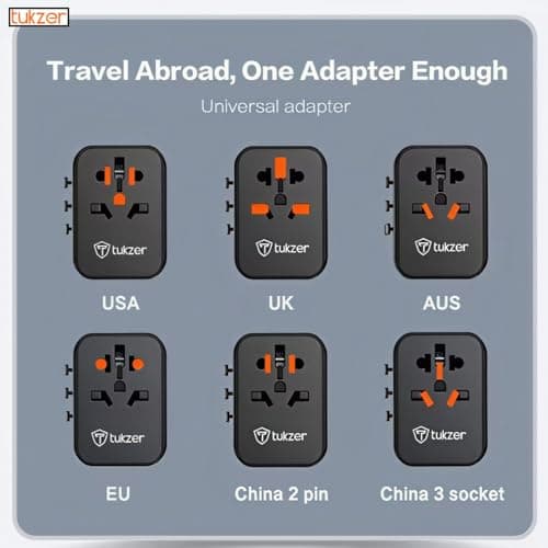 Tukzer 65W Universal Travel Adapter, GaN Fast Charging Adapter with 2 Type C & 1 USB Ports, Universal Plug Socket, All in One International Travel Adapter for Laptop/MacBook & Mobile Charging- Black 4