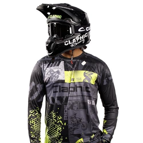 CLAPHIC Midnight Wolves Motocross Jersey | Riding Jersey Full Sleeve | Breathable Mesh | Reflective Logo | Neon | Dirt Bike MX Off-Road Enduro Riding Tshirt | S to 2XL (in, Alpha, 2XL, Regular) 2